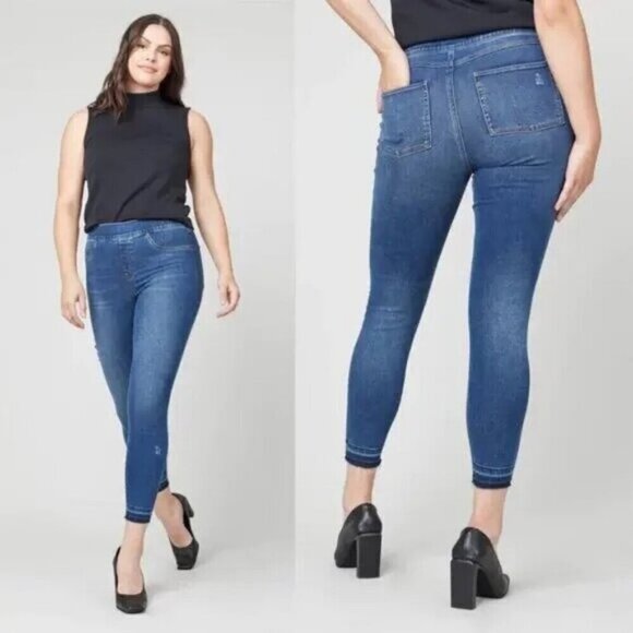 NWT SPANX Distressed High Rise Ankle Denim Legging XS Medium Wash - Picture 2 of 12